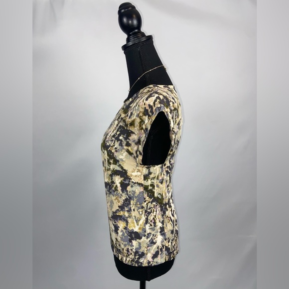 Blouse Top Abstract Size XS French Connection Olive Green & Tan - Picture 4 of 9